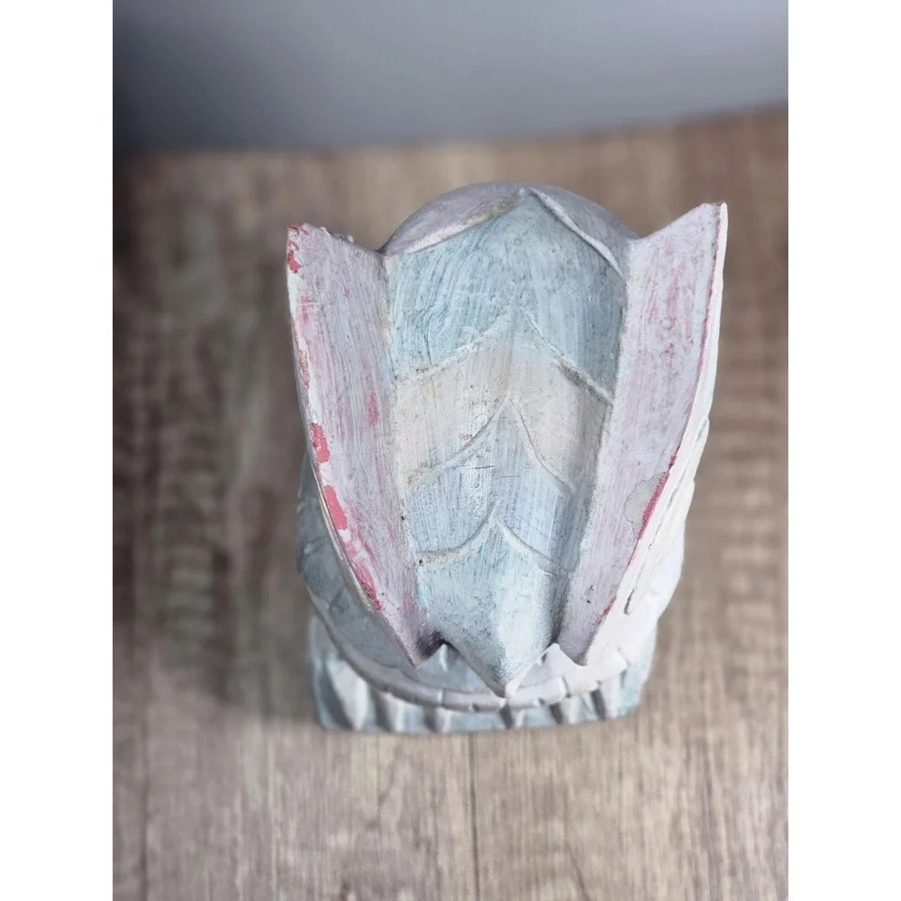 Vintage Hand-Carved Wooden Owl Figurine Whitewashed Rustic Decor